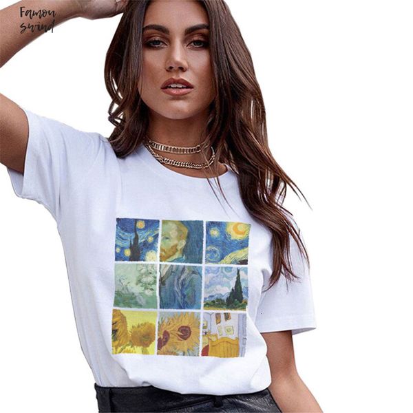 

гог женщины тенниска повседневный ван лето картина печати harajuku с коротким рукавом футболки шею белый тис рубашка женская одежда, White