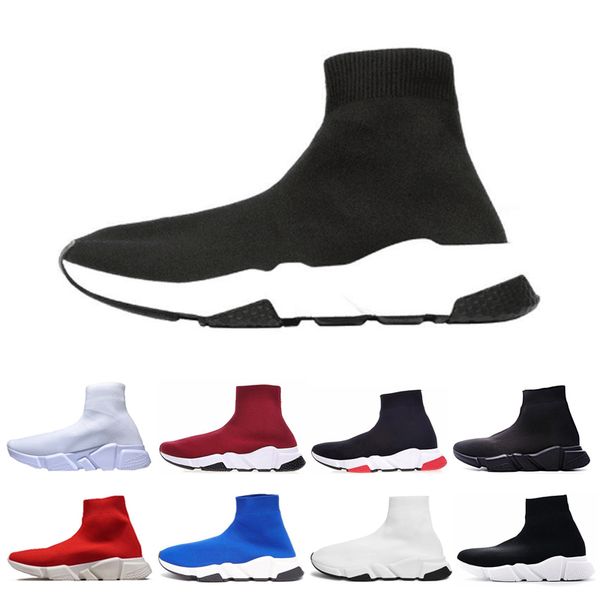 

High Quality Unisex Casual Shoes Flat Fashion Socks shoes Red Grey Triple Black White Stretch Mesh classic paris Sneaker Speed Trainer