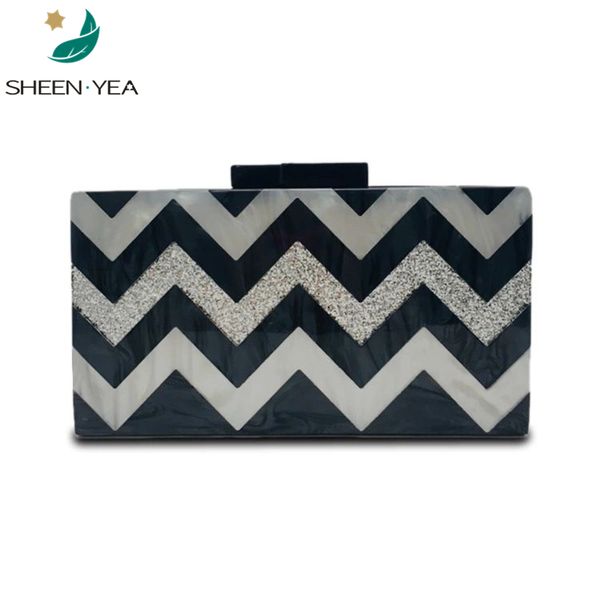 

stylish black white striped acrylic evening bag bling casual clutch purse elegant women messenger bag luxury party mini hardcase