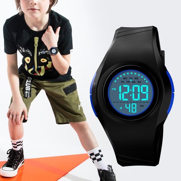 

skmei children waterproof watch boys girls led digital sports watches plastic kids alarm date casual watch select gift for kid zmwhc, Blue