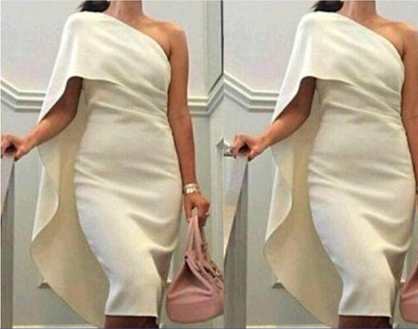 

women cocktail dresses one shoulder sheath prom dresses with cape tea length party dress plus size formal homecoming gowns, Red