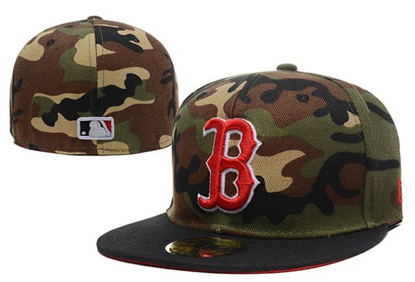 One -Piece Classic Red Sox Eingebautes Hats Camo Top mit Black Bim Team Logo Baseball geschlossene Kappen für Männer und Frauen5418030