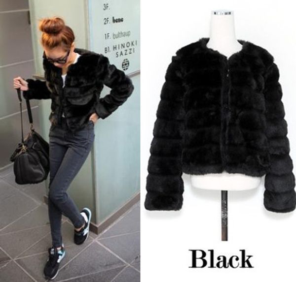 

faux fur coats 2019 casaco de pele falso fluffy lady faux fur jacket winter overcoats girl's fake rex outerwear l667, Black