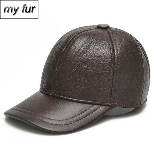 

men fashion genuine cowhide leather baseball cap casual real leather hat autumn winter real cowhide ear protection caps, Blue;gray
