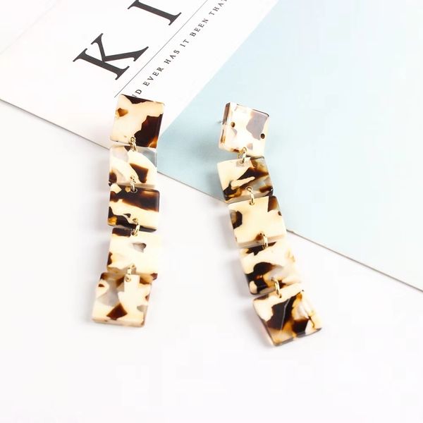 

fashion- earrings round square long dangler s925 silver needle chandelier retro resin dark or light leopard print