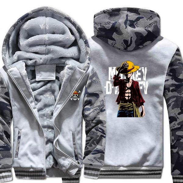 

luffy hooded 2019 new japan anime one piece sweatshirts camouflage mans raglan funny harajuku coat thick warm clothing hoodies, Black
