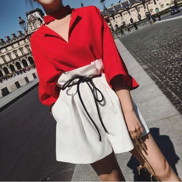 

bigsweety casual 2 piece set women fashion short sleeve t-shirt + wide leg shorts tracksuit women clothing conjuntos de mujer1, White