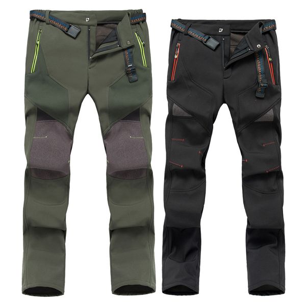

outdoor charge hiking pant men women winter warm fleece thickened waterproof windproof large-yard climbing trousers pants, Black;green