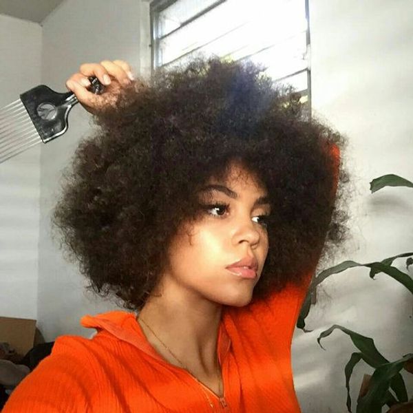 Parrucche ricci crespi afro corte bellissime di alta qualità Acconciatura afro-americana Parrucca riccia per capelli umani con simulazione di capelli brasiliani per signora