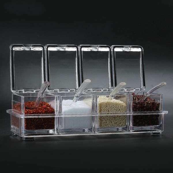 

kitchen seasoning jar creative household 4 grid seasoning box acrylic plexi glass salt pot ps material storage box zp12181420