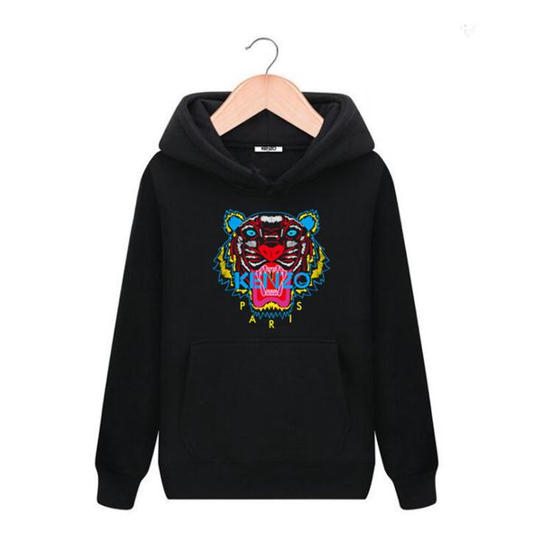 

19ss марка тигр женщины мужские дизайнеры пуловер с капюшоном париж моды.kenzo куртка роскошные унисекс уличная толстовка с длинным рукавом, Black
