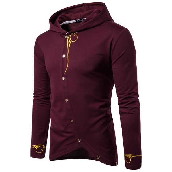 

men's clothing hoodies embroidery oblique placket hooded long-sleeved sweater jacket, Black;brown