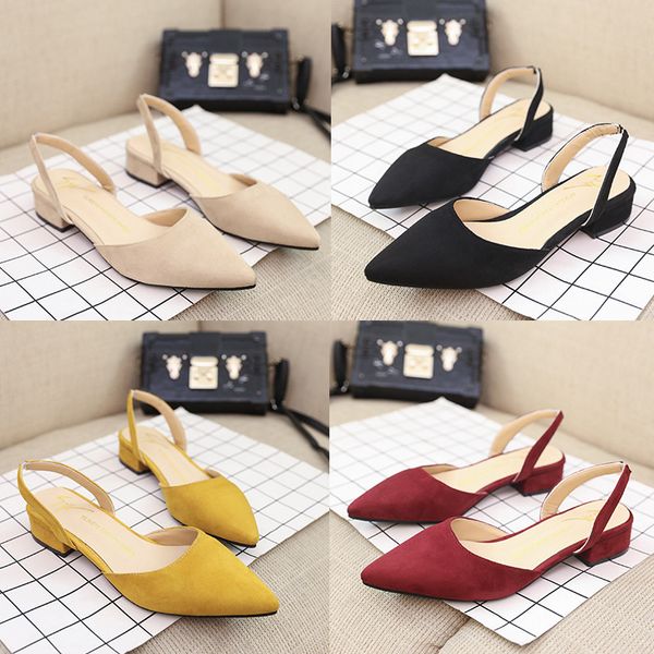 

women shoes slingback summer sandals for female flock casual footwear pointed toe elegant low heels party wedding shoe, Black