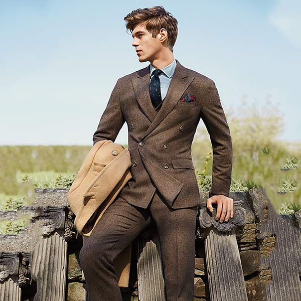 

brown blazer men tweed suit tuxedo jacket men suits for wedding double breasted suit formal prom with pants custom made, White;black