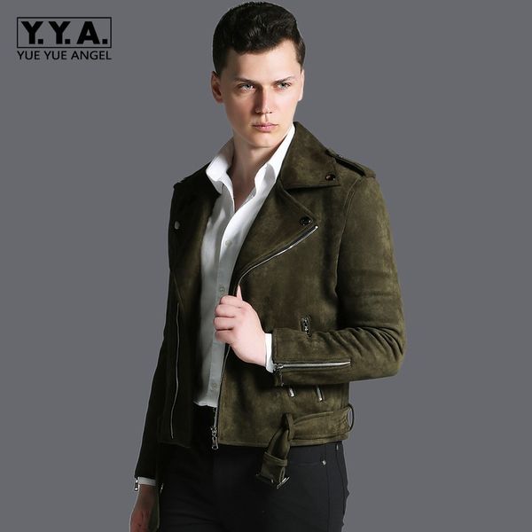 

mens faux suede leather short jacket slim fit long sleeve lapel collar zipper outwear coat motorcycle biker jackets, Black