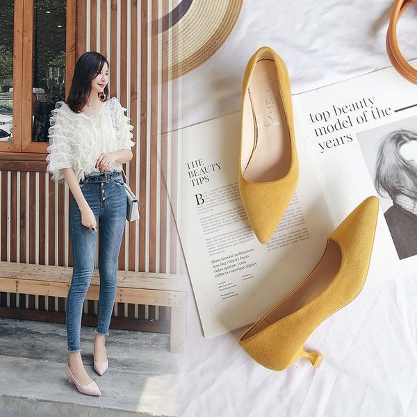 

2018 new korean fashion comfortable high heels pointed wild high heels, Black