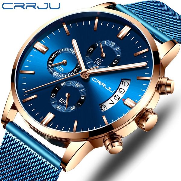 

мужские часы crrju top brand luxury стильная мода wristwatch для мужчин полный стали водонепроницаемыми дата кварцевые часы relogio мужчина, Slivery;brown