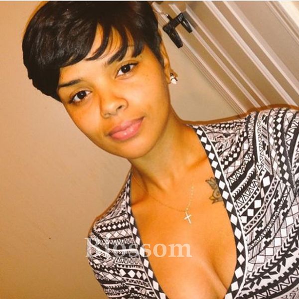 2019 New Pixie Cut Human Hair Wig Rihanna Black Short Cut Lace