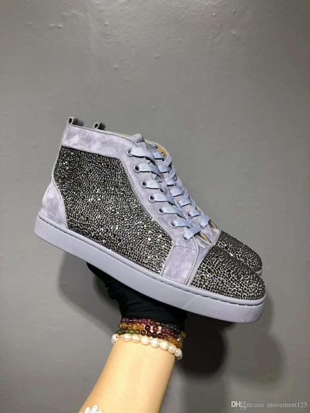 

luxury designer red bottoms men women shoes fashion crystal suede loafers high r flats casual dress sneakers soles boots, Black