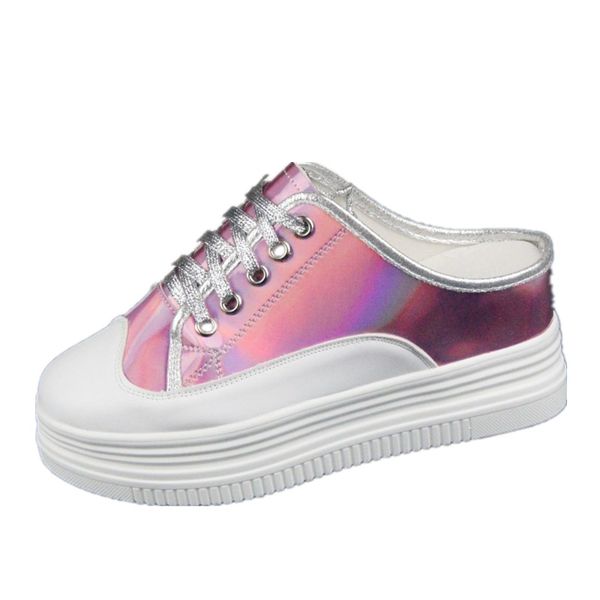

shoes women 2019 small white shoes women's thick bottom increased 7cm single sequins laser casual, Black