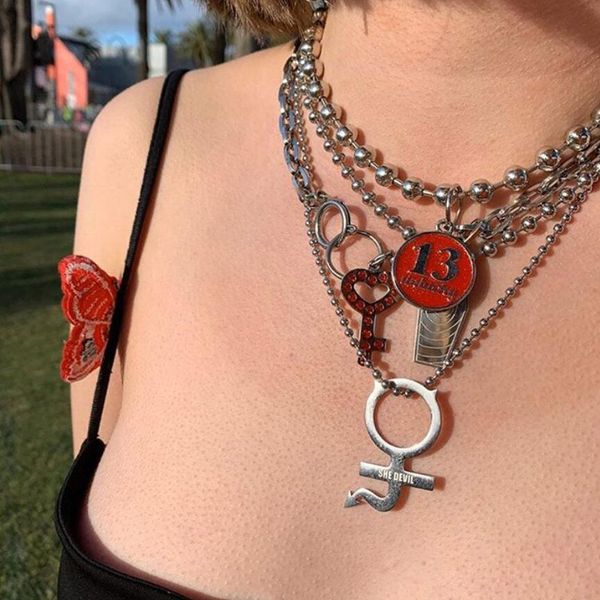 

punk style stainless steel necklace key pendant with rhinestone igirl choker gothic collar statement jewelry, Silver