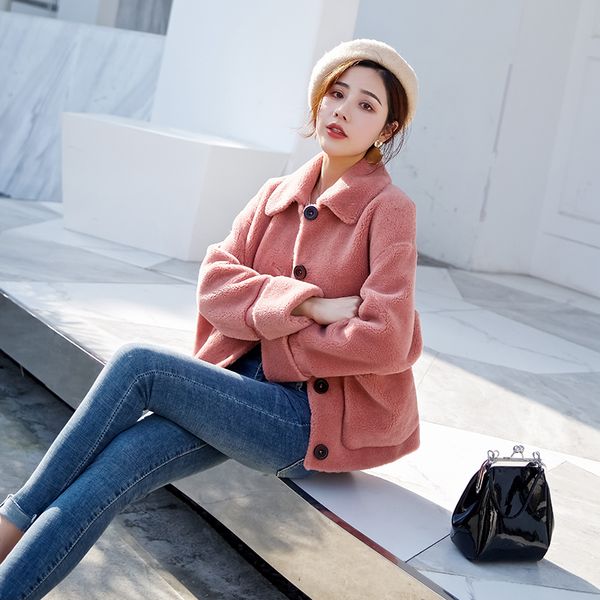 

fur coat korean real fashion autumn winter jacket sheep shearling wool coats female jackets abrigos mujer invierno 2020 yy662, Black