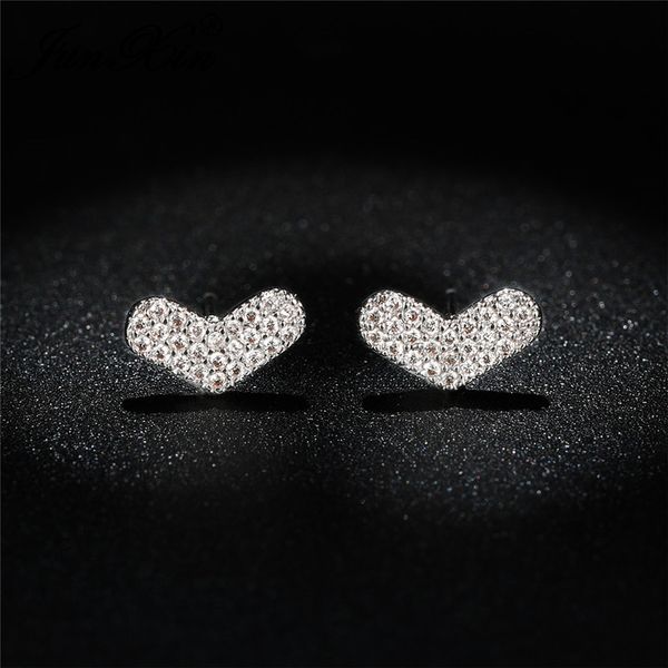 

dainty small heart stud earrings for women silver rose gold tiny crystal love engagement wedding ear studs valentine day jewelry, Golden;silver