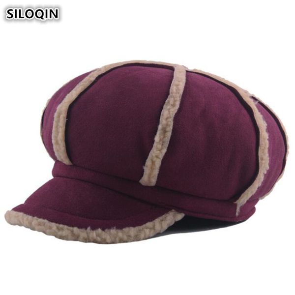 

siloqin elegant vintage women's thick warm newsboy caps winter fashion velvet female winter hats 2019 new sports cap multicolor, Blue;gray