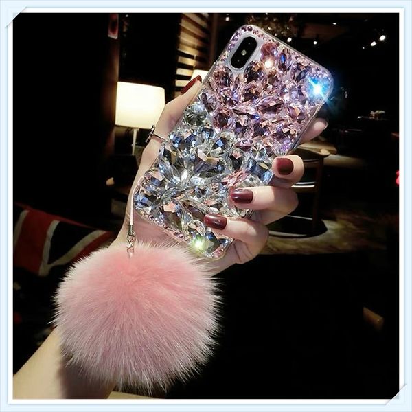 

luxury flash rhinestone for samsung note10 note10p s10 s10e s10lite s9 s8 iphone xs max xr x/xs 7p/8p with hairball protective cover