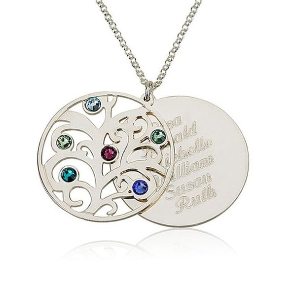

personality family tree pendant necklace with birthstones 2016 new arrival long birthstone necklaces custom made any name yp2547, Silver