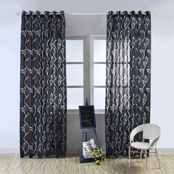 

2 pieces 100x250cm leaves bubble snuff curtain sheer voile curtain black
