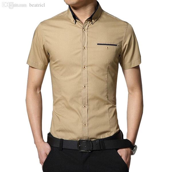 

wholesale-2016 new arrivals summer thin breathable cotton men's short-sleeved shirt;formal solid pure color business men shirts m-5xl 49
