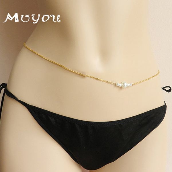 

europe and the united states cross-border new waist chain simple bodybelly bikini women's pearl waist chain, Slivery;golden
