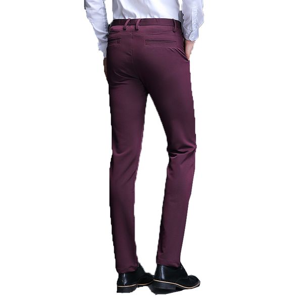 

2019 autumn men slim suit pants mens fashion business wine red trousers male brand straight cotton pants pantalon hombre 28-36, Black