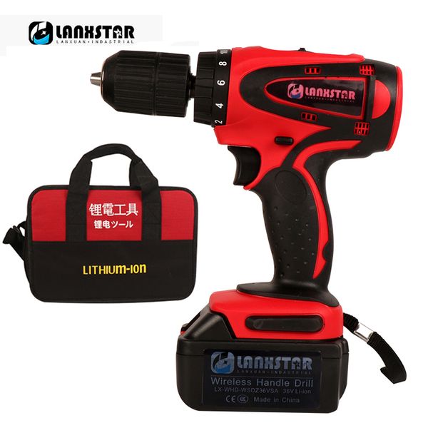 

lanxstar 36v rechargeable battery screwdriver drill high power industrial grade lithium batteries double speed torque drill