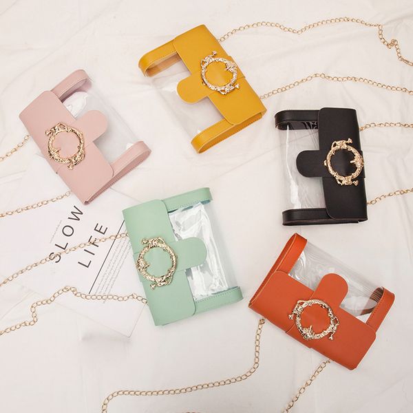

fashion lady outdoor transparent messenger bag fashion chain wild solid color jelly zipper square shoulder bag #xm5