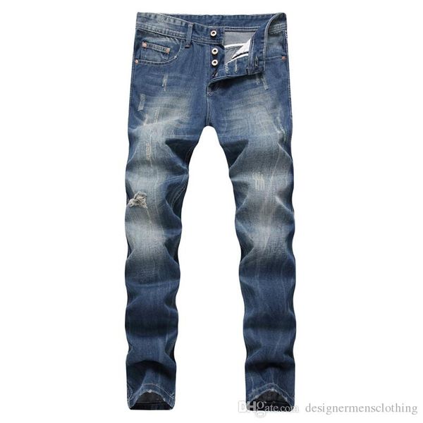 

light blue straight long mens jeans mid waist regular washed zipper fly mens jeans male apparel