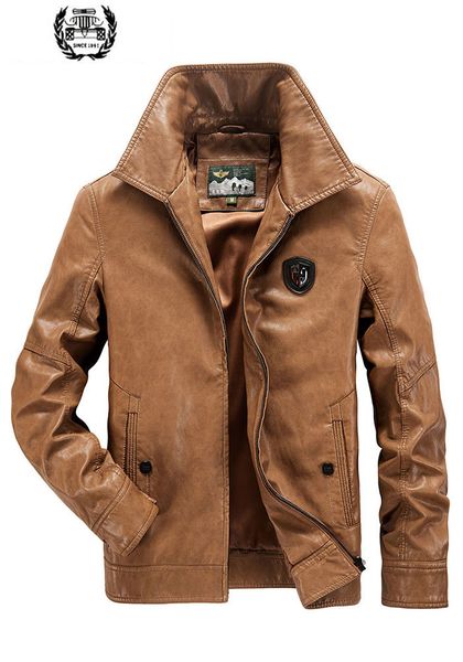 

2019 spring pu leather bomber jackets coats business stand collar brown casual fashion cargo jackets coats business, Black