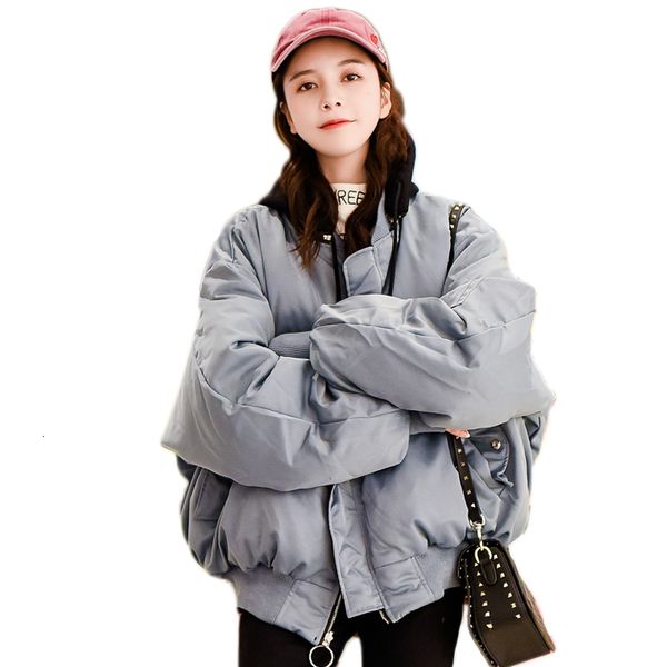 

hooded women's winter parkas double sided wear women's cotton coat oversized women bomber jacket basic coat loosen outerwear y1909, Black;white
