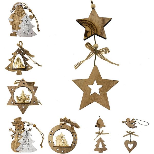 

cute santa clause christmas tree ornament decoration diy creative wooden hanging pendants wood crafts xmas party home kids toys