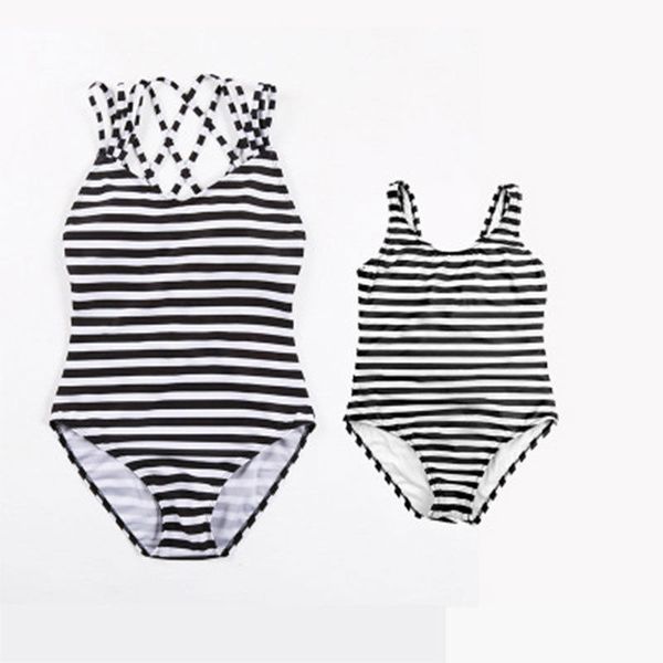 

Summer One Piece Swimsuit Monokini Women Girls Black White Stripe Swimwear Push Up Bust Padded Bikini Strappy Baby Swimwear