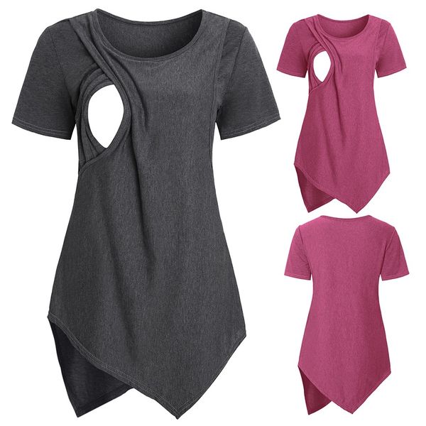 

muqgew maternity t-shirt women short sleeve nursing baby breastfeeding t shirt casual o-neck solid pregnanty clothes 2019, White