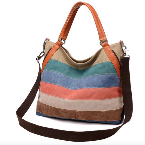 

2018 bolsos mujer bolsas feminina stitching color canvas ladies handbag contrast bag retro large capacity shoulder messenger