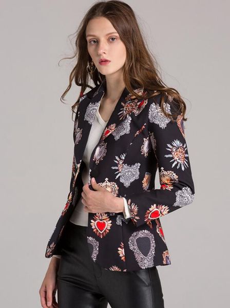

woman spring and autumn han version new boutique special european and american personality trend show thin heart print blazer / s-xl, White;black