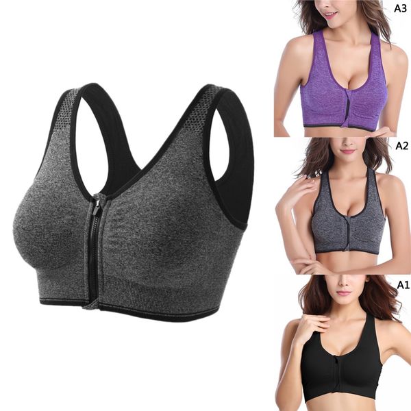 

women sport bra yoga bra zipper front running yoga sports push up shockproof crop fitness vest, White;red