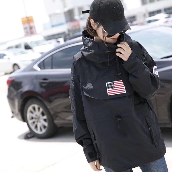 

fashion couples jackets street tide brand american flag print thin windbreaker jacket novelty long sleeve jackets, Black;brown