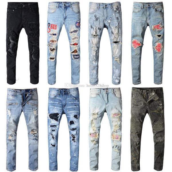 

vintage features mens jeans pants streetwear motorcycle style locomotive zipper biker pants classic slim for men, Blue