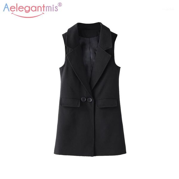 

aelegantmis осень новый офис леди повседневная длинный жилет женщины черный тонкий жилет женская мода элегантный рукавов верхняя одежда coat, Black;white