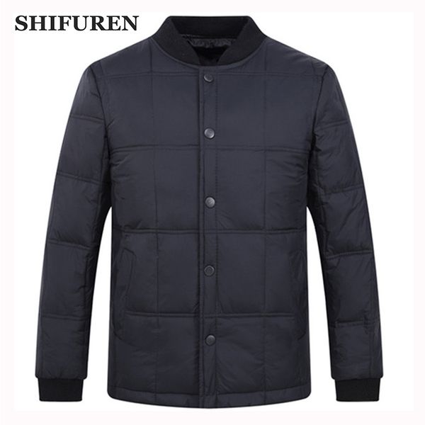

shifuren winter warm men camping hiking jacket ultralight white duck down coats long sleeve single breasted outerwear clothing, Blue;black