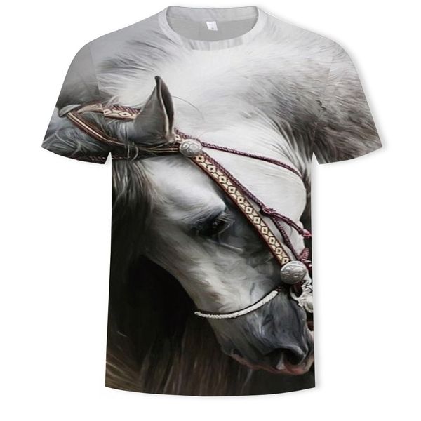 

mens designer white horse 3d digital printing pullover short sleeve t-shirt, White;black